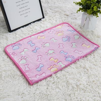 China Soft Warm Breathable Coral Velvet Paw Pattern Dog Bed Cushion Accessories Padded Plush Cat Fleece Blanket for sale