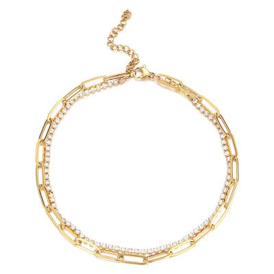 China Summer Best Selling Trendy Jewelry Golden Stainless Steel Photoresist Double Layered Cuban Link Anklets For Women for sale