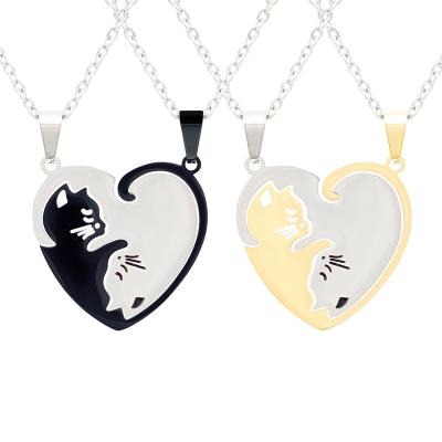 China Best Selling Cute Fashion Cute Cat Animal Heart Round Stainless Steel Best Friend Couples Forever Necklaces for sale