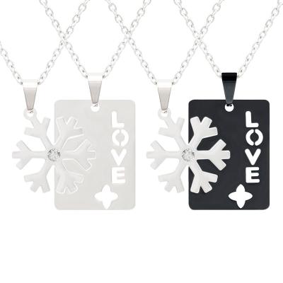 China TRENDY Fashion Graduation Gift Creative Stable Best Friends Couples Necklaces Shiny Zircon Snowflake Stainless Steel Mating Necklace for sale