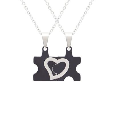 China Fashionable New Best Friends Brick Puzzle Heart Stainless Steel Couples Necklace Romantic Creative Indelible Graduation Gift For Lovers for sale