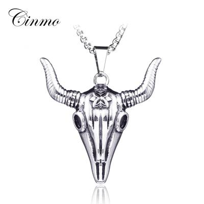 China Cinmo Style 316L Stainless Steel Indian Animal Necklaces Goat Punk Skeleton Head Pendant Necklace Jewelry For Women Men Gift for sale