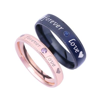 China Classic Korean Version Of Couple Ring Pairs Titanium Steel Ring Rose Gold FOREVER LOVE Diamond Pair Ring for sale