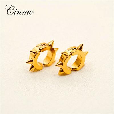 China Korean Hip Hop Cinmo Stainless Steel Rivets Circle Earrings Hip Hop Rock Non Piercing Earrings For Men Women Ear Jewelry Wholesale for sale