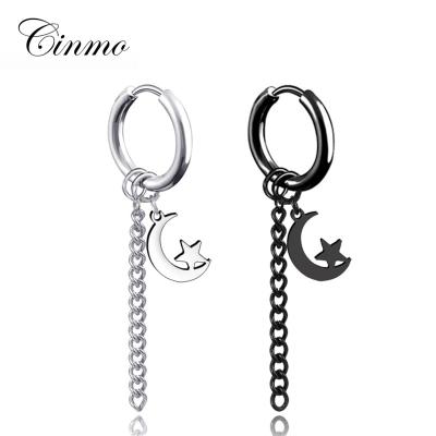 China Fashion Cinmo Jewelry Moon Star Stainless Steel Tassel Earrings Wholesale Korean Drop Circle Spring Long Chain Earring For Women Men for sale