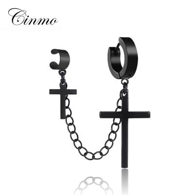 China Cinmo Betrayal Jewelry Trendy Drop 316L Stainless Steel Fashion Earrings Luxury Long Chain Clip On Earring For Women Men Gift for sale