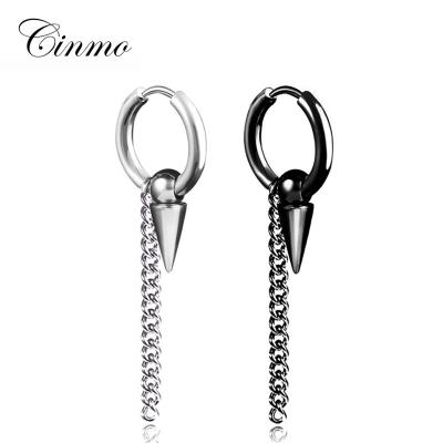 China Cinmo Jewelry Korean Designers Long Chain Tassel Cone Earrings Punk Stainless Steel Trendy Circular Earrings For Women Men Gift for sale