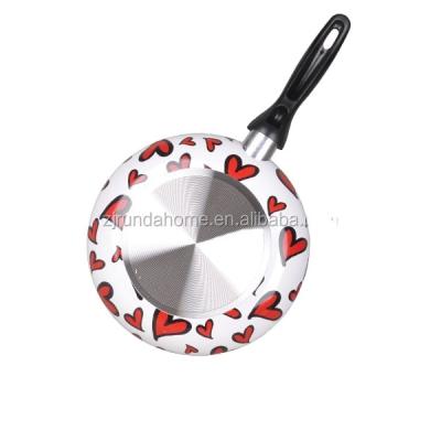 China Sustainable Aluminum Nonstick Flower Decorated Silk Screen Design Frying Pan for sale