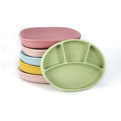 China Sustainable BPA Free Silicone Feeding Dish Non Slip Baby Silicone Dish With Lid for sale