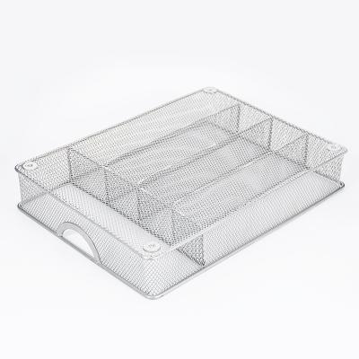 China Life Sized Metal Handle Storage Basket Mesh Drawer Divider 5 Compartment Cutlery Utensil Organizer for sale