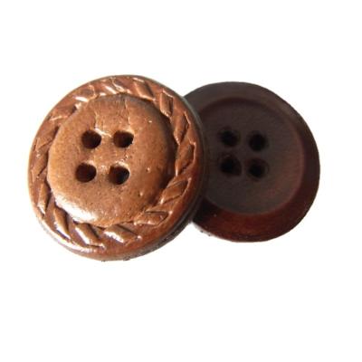 China High Quality Leather Dry Cleaning Real Leather Button Braided Holes Buttons For Garment Clothing Accessories for sale