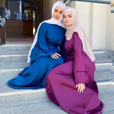 China Turkish Abaya Maxi Dress Islamic Party Gown Muslim Women's Jilbab Kaftan Modest Muslimah Styling Satin Abaya Dubai long for sale