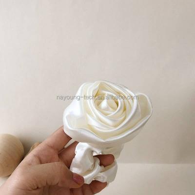 China Elastic Hair Ties Rose Women And Girls Silk Rose Satin Silk Hair Scrunchies Custom Made Fashion Hair Scrunchies Elastic Hair Bands for sale