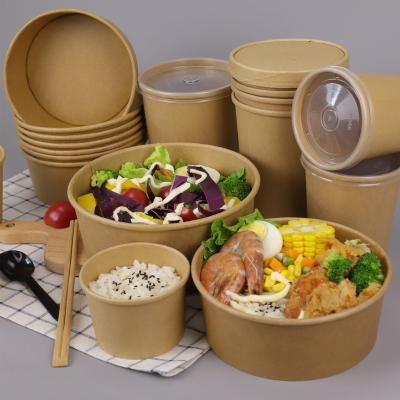 China Eco Friendly Biodegradable Brown Kraft Paper Disposable Bowl, Take Away Paper Bowl, Food Kraft Paper Bowl With Lid for sale