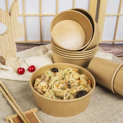 China Biodegradable Disposable Food Wrapping Paper Cup Container Salad Bowl Soup Heatable Paper Cup With Lid for sale