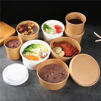 China Free Sample Biodegradable Take Out Paper Container Salad Bowl 3oz-90oz Disposable Paper Round Bowl Kraft Paper For Food Packaging for sale