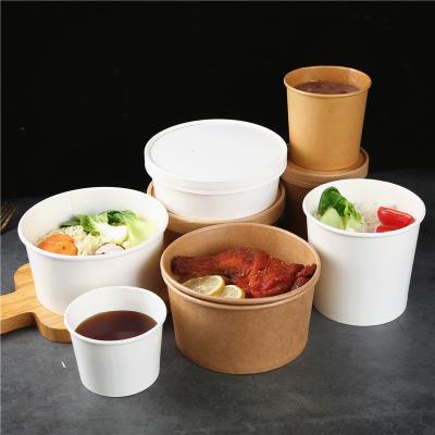 China Customized Biodegradable Bamboo Kraft Paper Biodegradable Disposable Salad Bowl With Lid For Food Paper Container for sale