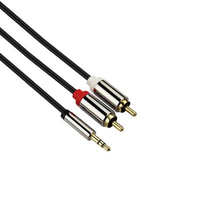 China Multimedia 3.5mm Stereo Plug to 2 RCA Audio Cable Male to Male Premium Metallic Audio and Video Cables for Home Theater DVD 3.5mm Audio Cable for sale