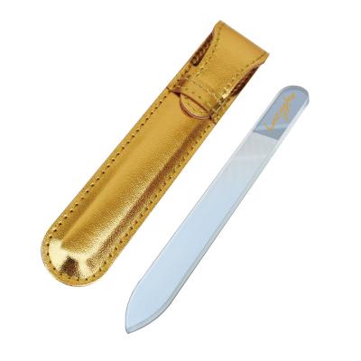 China Customized Polished Nano Glass Nail Folder Long Nano Glass LOGO Gold Leather Case XJZ20210508 for sale