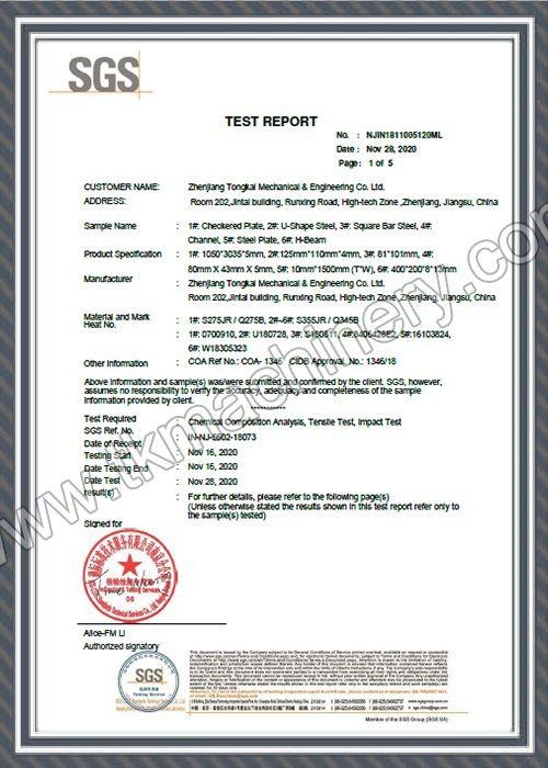 Test Report - Zhenjiang Tongkai Mechanical Engineering Co.,Ltd.