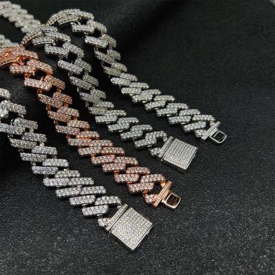 China High Quallity New design iced out moissanite jewelry rose gold color two row vvs moissanite cuban link chain bracelet for sale