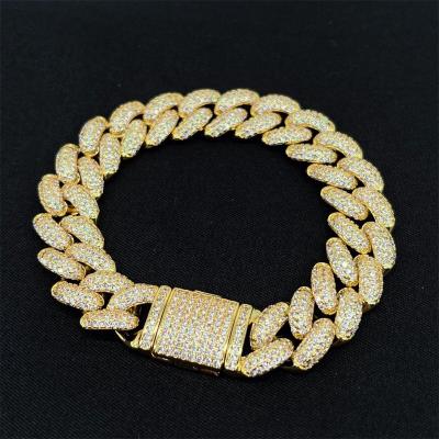 China High Quallity New Design Luxury Charm Hip Hop Gold Plated  Chain Cuban Bling Moissanite Bracelets for sale