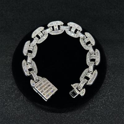 China High Quallity Custom Men Personalised Iced Out Pure 925 Sterling Silver Cuban Chain Bracelet for sale