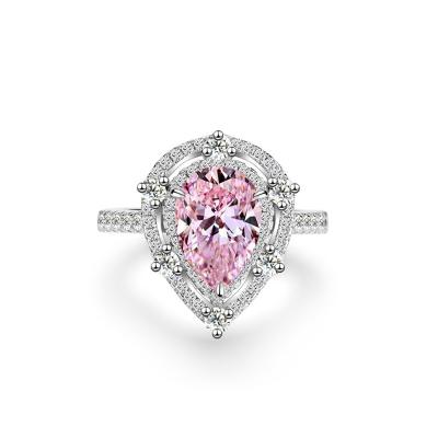 China High Quallity New design 925 sterling silver platinum plated high carbon irregular pink color ring for sale