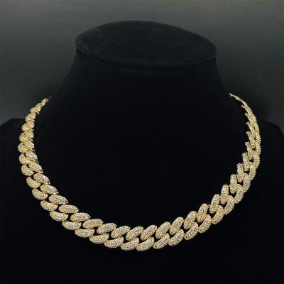 China High Quallity 18K Gold Over Silver Iced Out Chain Necklace Men Hip Hop Cuban Link Necklace for sale