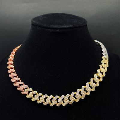 China High Quallity Custom VVS Moissanite Diamond Cuban Link Chain Men  925 Sterling Silver Colorful Hip Hop Necklace for sale