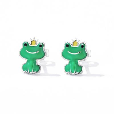 China High Quallity Hot Sale 925 Sterling Silver Animals Cute Little Green Frog Stud Earrings For Women for sale