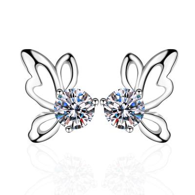 China High Quallity Cute design butterfly wings earrings 925 Sterling Silver Moissanite Earring for sale