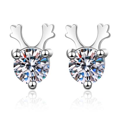 China High Quallity Cute Style Silver Antlers Earrings 925 Sterling Silver Moissanite Earring For Female for sale