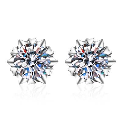 China High Quallity Hot Style Earrings Snowflake Shaped Heart Edge 925 Sterling Silver Moissanite Earring for sale