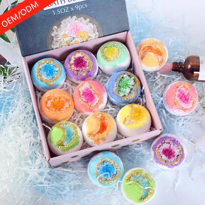 China Exfoliate Yourself Wholesale Private Label Bath Salt Geode Organic Natural Crystal Bath Bomb Christmas Gift Set for sale