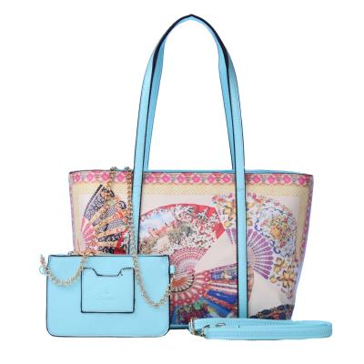 China Wholesale tax stamp luxury shopping bags for women colorful printing handbags for girls set of two bags female factory direct sales for sale