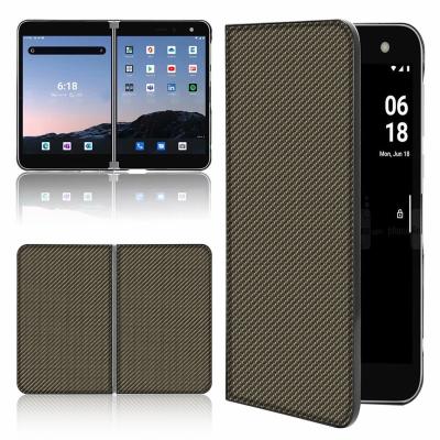 China Shockproof For Microsoft Surface Duo Case Carbon Fiber Texture PU Leather PC Book Cover For Microsoft Surface Duo Phone Case 8.1 inch for sale