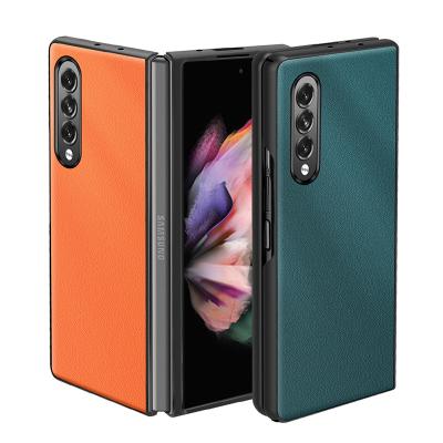 China PU Leather Shockproof Vegan Protective Phone Case For Samsung Galaxy Z Fold 3 Fold3 5G Back Cover for sale