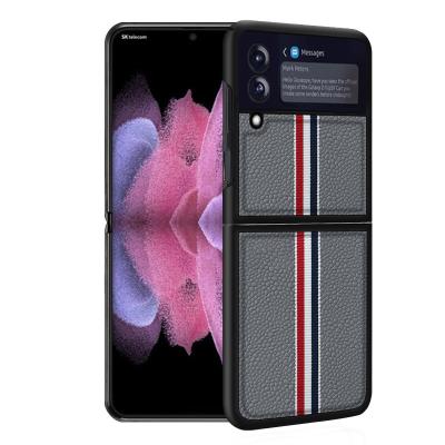 China Shockproof For Samsung Z Flip 3 Phone Case Carbon Fiber Genuine Leather Ultrathin Shockproof Case For Galaxy Z Flip 3 Color Stripe Cover for sale