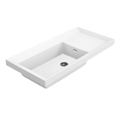 China Durable One Piece Wall Hung Rectangular Smooth Wash Bathroom Basin Four Weeks High Surrounded for sale