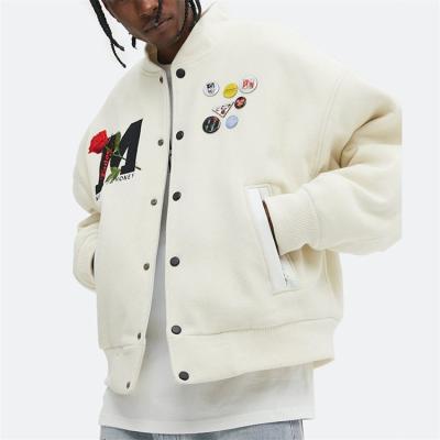 China Breathable Custom Made Winter Long Sleeve Wool Plain White Mens Blanket Baseball Embroidery Bomber Letterman Varsity Leather Jacket For Man for sale