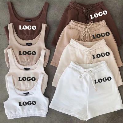 China Assortment QUICK DRY Summer Knit Spring Fashion 2 Piece Crop Top Lounge Wear Two Piece Jogger Sweat Shorts Set Tracksuits Women for sale