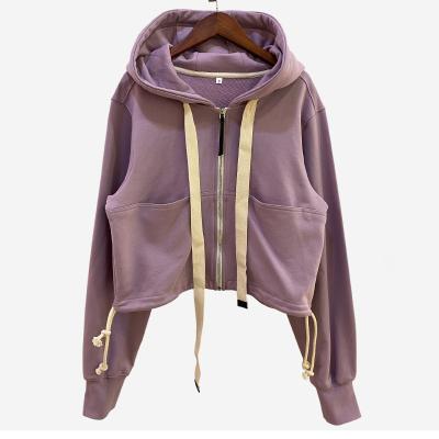 China Sustainable round drawstring zipper tie and hat hoodie for women 2020 autumn/winter new style for sale