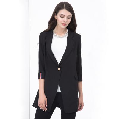 China Anti-Wrinkle Suit Fashionable Black Jacket Female Professional Casual 3/4 Sleeve Short Suit for sale