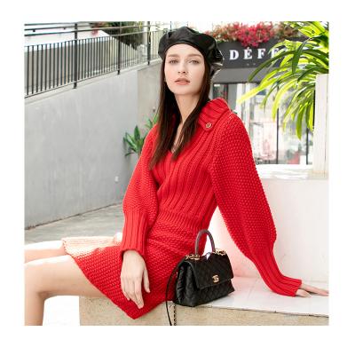 China Anti-wrinkle dresses red winter women clothing off the shoulder ladies sweater dress 2020 for sale