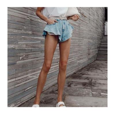 China Women's QUICK DRY Irregular Loose Jeans Balanced Denim Wool Button Shorts High Waist Ruffled Flare Pants Women for sale