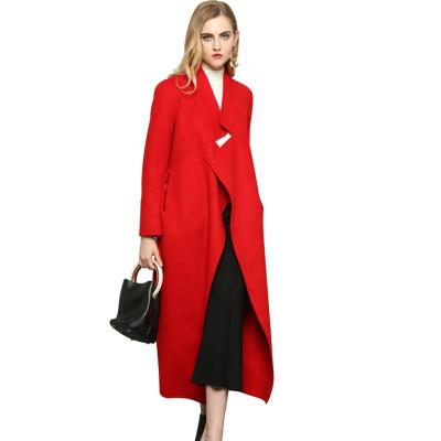 China Viable New 2020 Fashion Big Long 100% Wool Women's Double-Sided Red Loose Lace-Up Winter Coats for sale