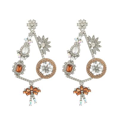 China FASHIONABLE Wholesale Rhinestone Long Earrings Fashion Women Jewelry Big Stud Earrings for sale