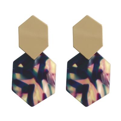 China FASHIONABLE Hexagonal Geometric Acrylic Pendant Long Acetate Metal Diamond Earrings for sale