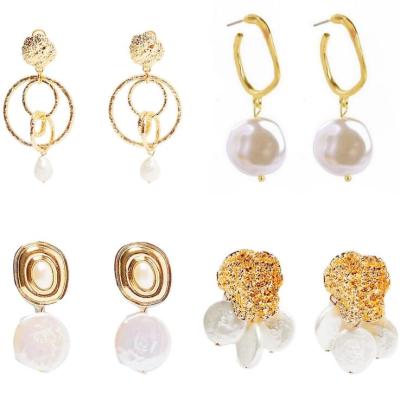 China Women FASHIONABLE Vintage Imitation Natural Irregular Earrings Special Shaped Baroque Pearl Earrings for sale